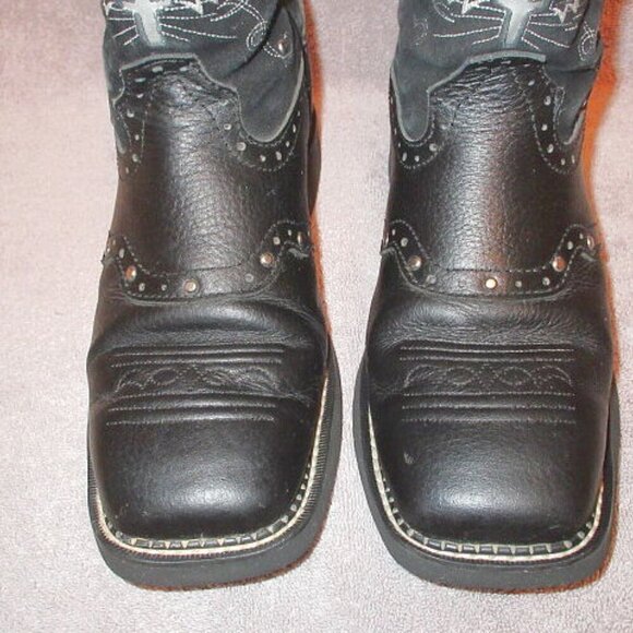 JUSTIN Gypsy MANDRA Leather BOOTS Size 10 CROSS Wings STUDS Western WORK Barn - Picture 5 of 10